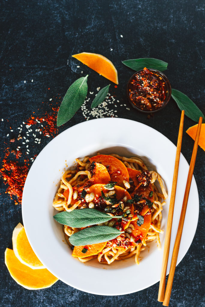 chili crisp butternut soba noodles