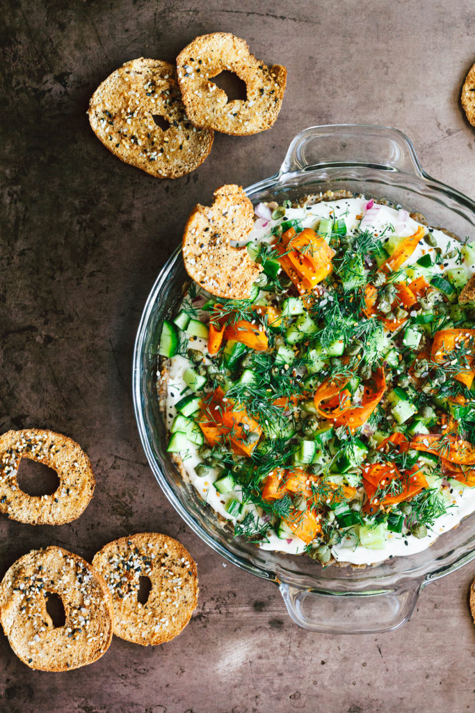 everything bagel dip with carrot lox